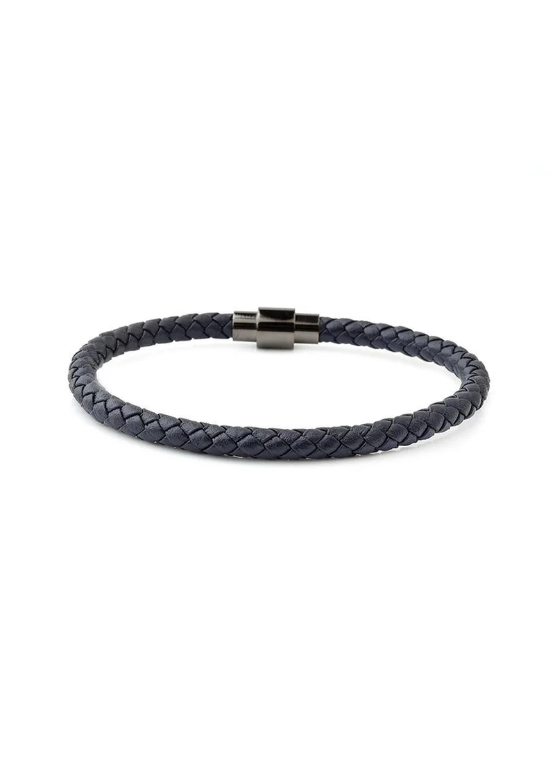 Riblor  Vittorio Leather Bracelet Navy Blue And Gunmetal Clasp for Men | Best Price UAE